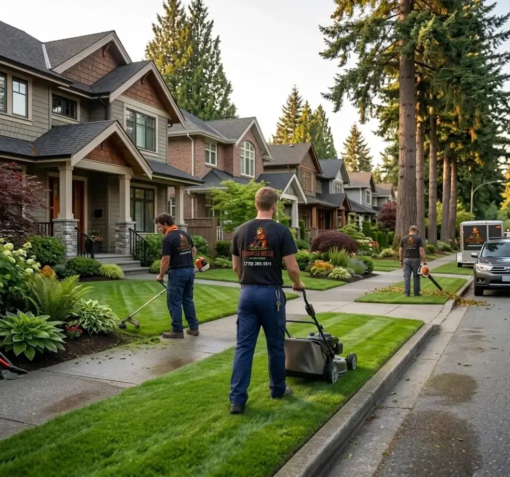 Beautifully landscaped yard by Orange Bear Lawn Care